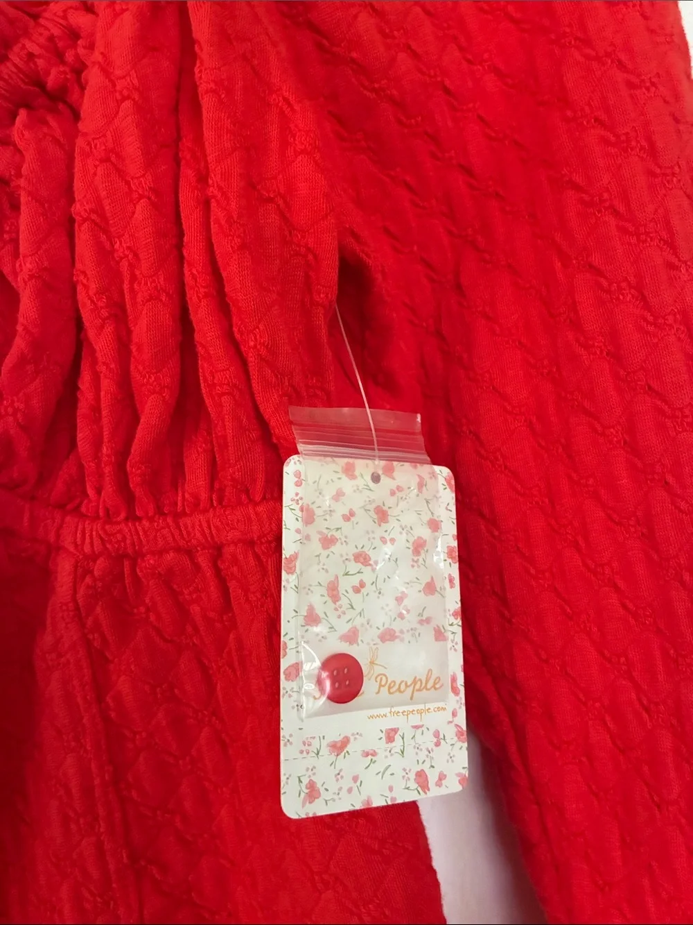 New Free People Ladybug blouse Smocked Crop flambé Top Shirt